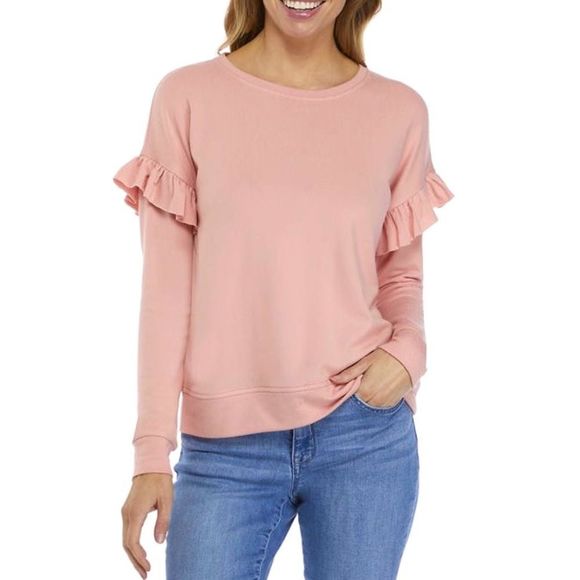 Derek Heart Light Pink Blush Rose Ruffle Long Sleeve Pullover Sweater - Picture 1 of 6